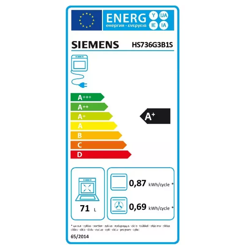 Siemens HS736G3B1 horno 71 L negro, acero inoxidable