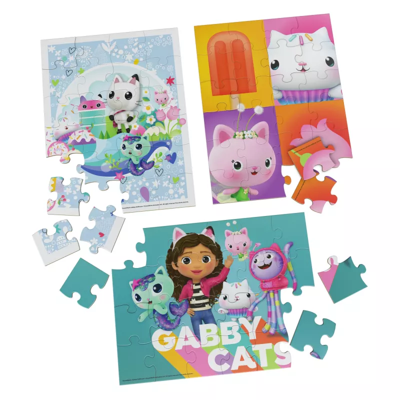 Juegos Gabby’s Dollhouse, 3 puzzles de madera puzzles de 24 piezas con caja de almacenamiento de madera puzzle infantil, para preescolares a partir de 3 años
