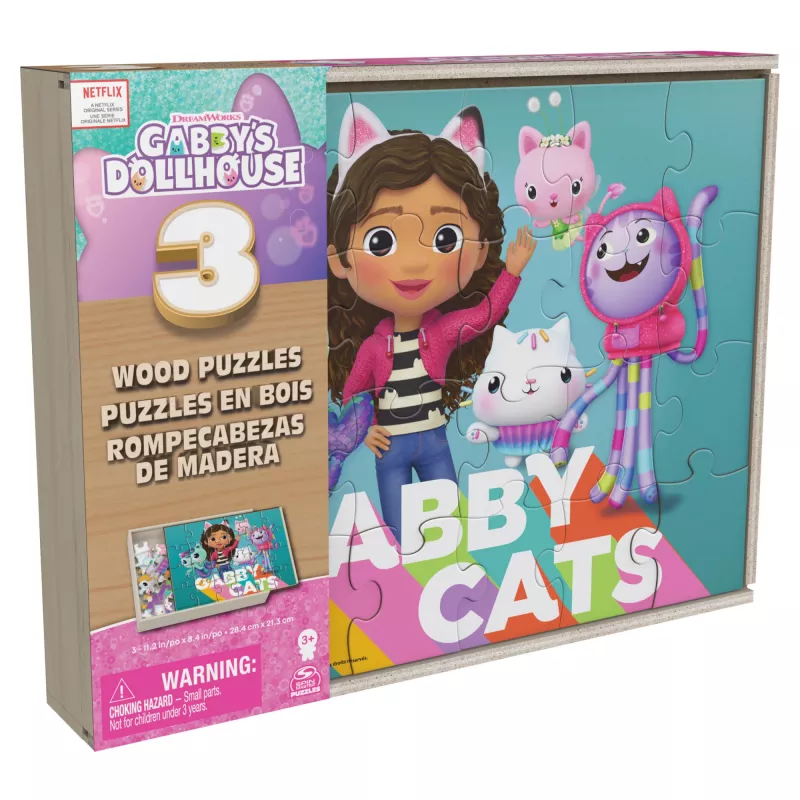 Juegos Gabby’s Dollhouse, 3 puzzles de madera puzzles de 24 piezas con caja de almacenamiento de madera puzzle infantil, para preescolares a partir de 3 años