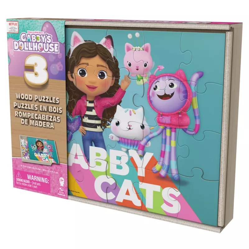 Juegos Gabby’s Dollhouse, 3 puzzles de madera puzzles de 24 piezas con caja de almacenamiento de madera puzzle infantil, para preescolares a partir de 3 años