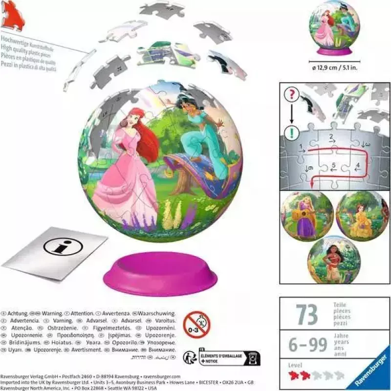 Puzzle 3D bola Ravensburger Disney Princess – 72 piezas, puzzle esférico