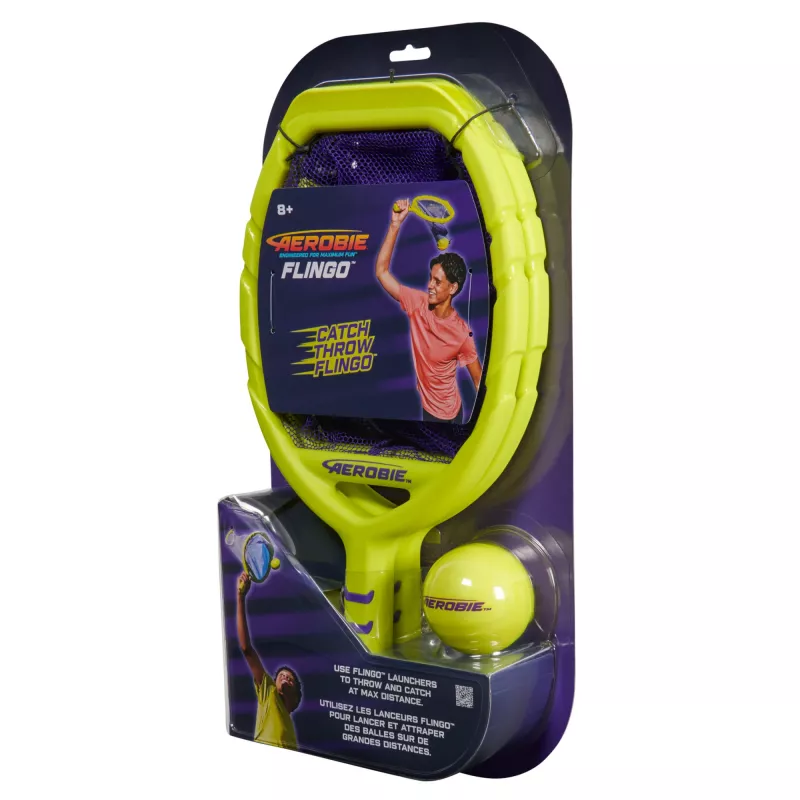 Aerobie Flingo juego de lanzar y atrapar, juegos de exterior para niños y adultos, set de pelota para lanzar y atrapar para juegos de verano, jardín, camping y playa para niños a partir de 8 años