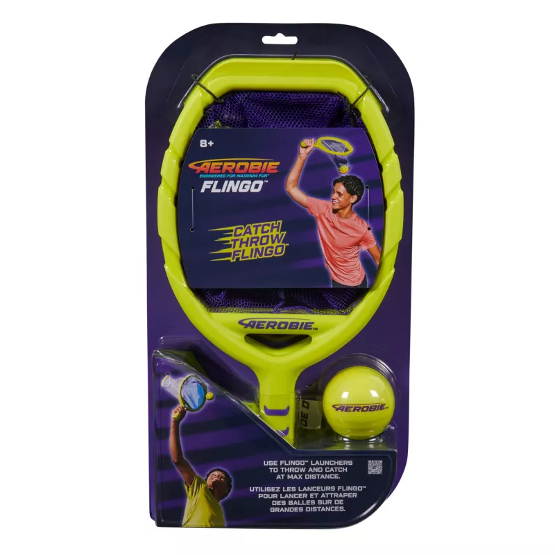 Aerobie Flingo juego de lanzar y atrapar, juegos de exterior para niños y adultos, set de pelota para lanzar y atrapar para juegos de verano, jardín, camping y playa para niños a partir de 8 años