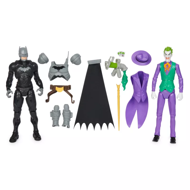 DC Comics, Batman Adventures, set de figuras de acción Batman vs The Joker, 2 figuras, 12 accesorios de armadura, juguete de superhéroes de 30,5 cm para niños y niñas