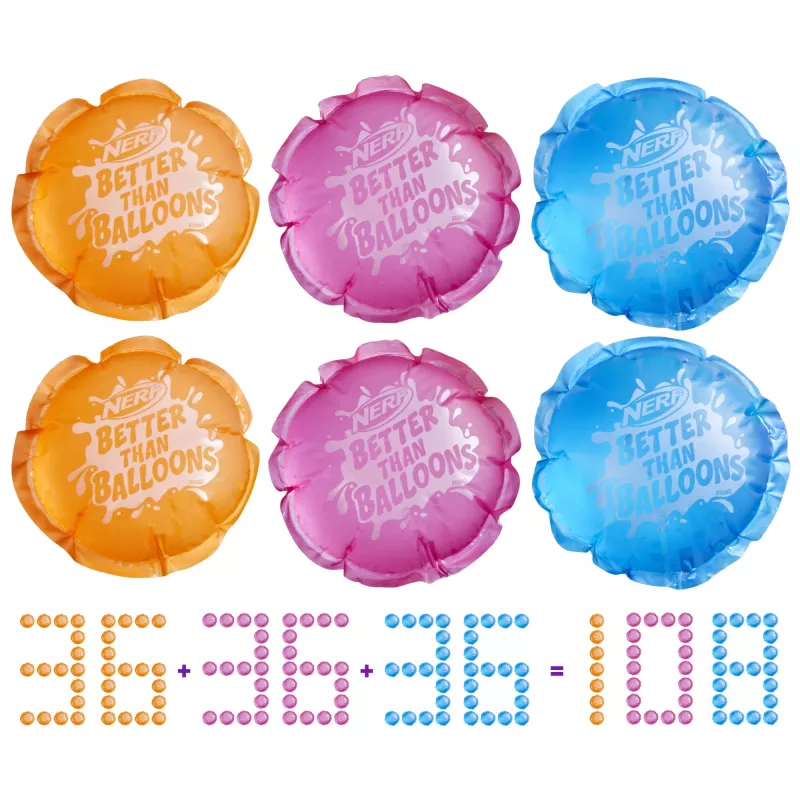 Nerf Super Soaker Better Than Balloons juguete de agua, fácil de recoger en una pieza, 108 pods, muchas formas de juego, diversión acuática en el jardín, regalos para niños, edad 3+