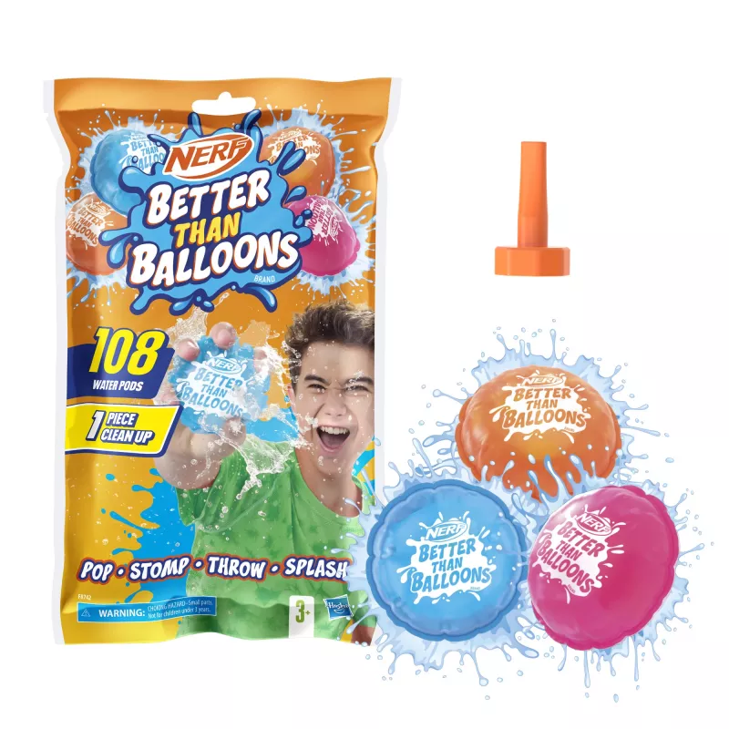Nerf Super Soaker Better Than Balloons juguete de agua, fácil de recoger en una pieza, 108 pods, muchas formas de juego, diversión acuática en el jardín, regalos para niños, edad 3+
