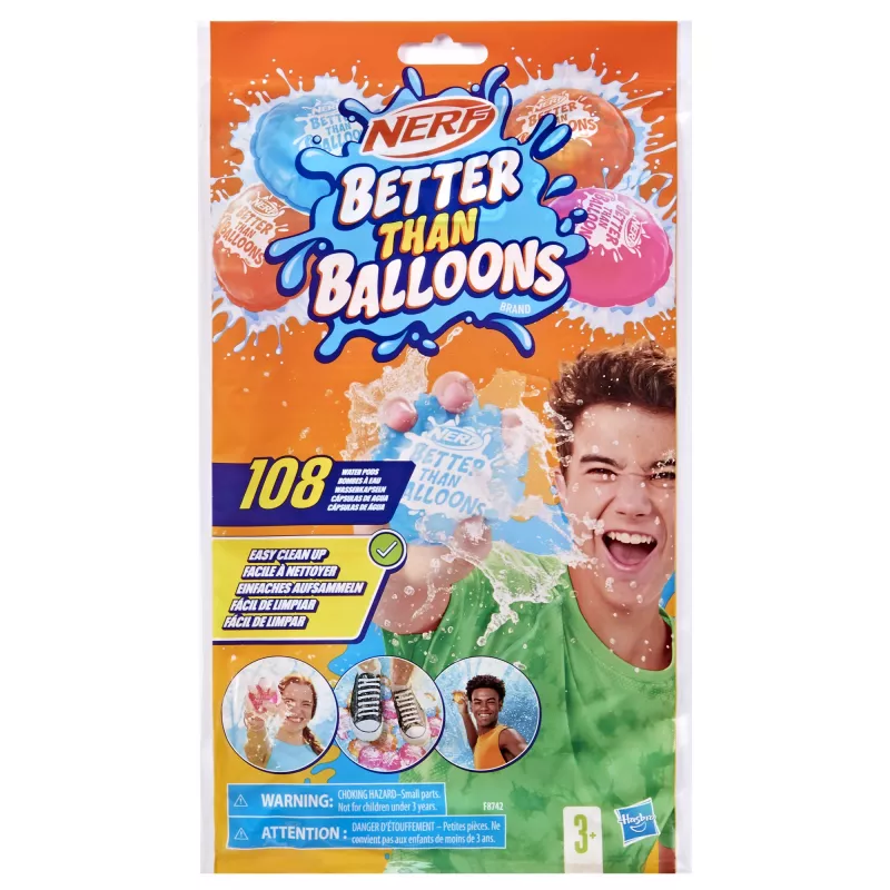 Nerf Super Soaker Better Than Balloons juguete de agua, fácil de recoger en una pieza, 108 pods, muchas formas de juego, diversión acuática en el jardín, regalos para niños, edad 3+