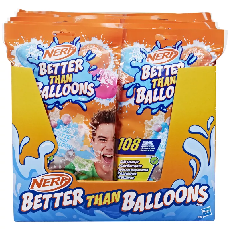 Nerf Super Soaker Better Than Balloons juguete de agua, fácil de recoger en una pieza, 108 pods, muchas formas de juego, diversión acuática en el jardín, regalos para niños, edad 3+