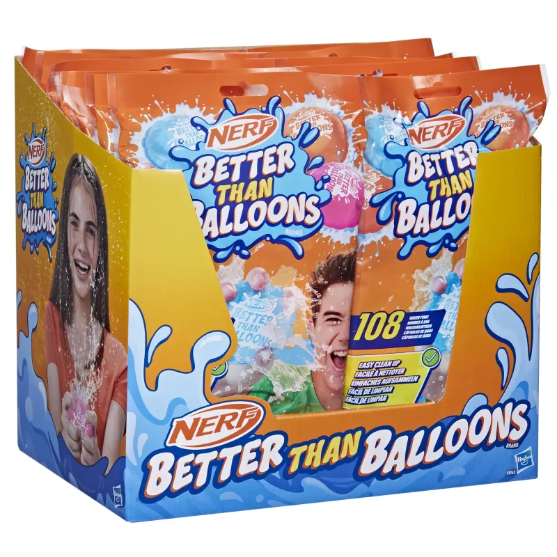 Nerf Super Soaker Better Than Balloons juguete de agua, fácil de recoger en una pieza, 108 pods, muchas formas de juego, diversión acuática en el jardín, regalos para niños, edad 3+