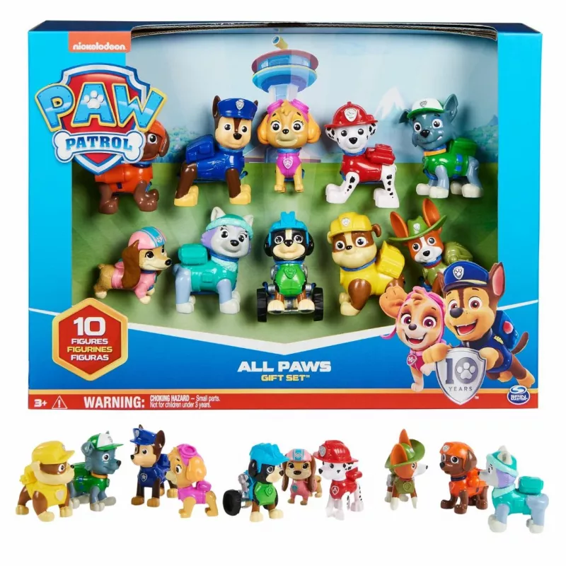 PAW Patrol, 10.º aniversario, All Paws On Deck, pack de regalo con 10 figuras de acción coleccionables, juguete para niños a partir de 3 años