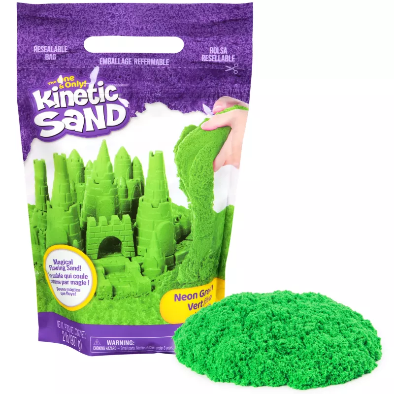Kinetic Sand, 2 libras de arena de juego verde, juguetes sensoriales moldeables para niños, bolsa resellable (el envase puede variar), para niños a partir de 3 años
