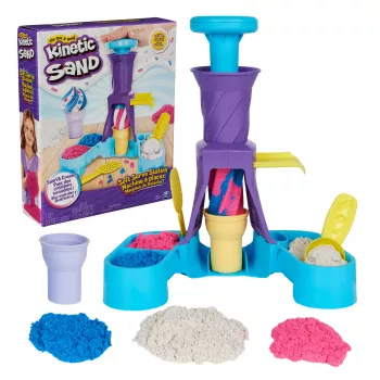 Kinetic Sand, Soft Serve Station, cestas de Pascua, incluye 14 oz de arena de juego moldeable (3 colores), 2 barquillos y 2 herramientas