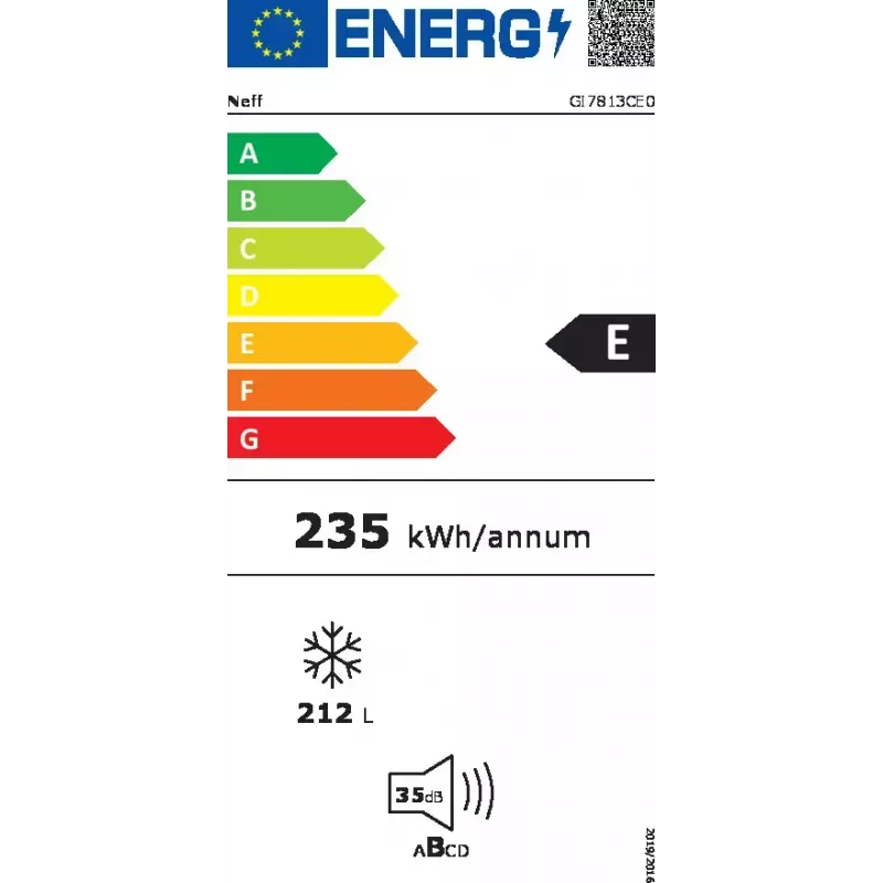 NEFF N 70 GI7813CE0 congelador integrable, 212 l, clase energética E, bisagras a la izquierda (reversibles)