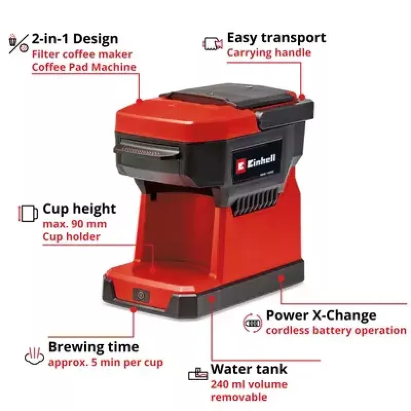 Cafetera de filtro Einhell 0,24 L TE-CF 18 Li-Solo
