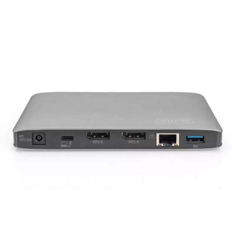 DIGITUS base de acoplamiento USB-C – 2x USB Type-C / 2x USB 3.0 10 Gbit/s / USB 3.0 5 Gbit/s / 2x DP / GbE / Micro-SD / SD / 3,5 mm – 60 W USB Power Delivery