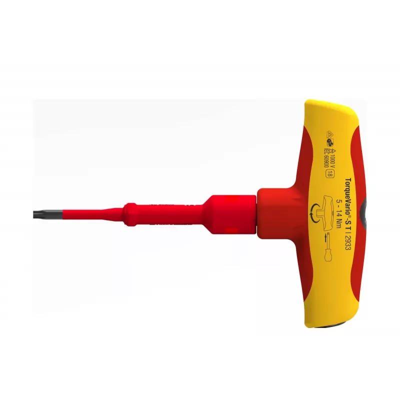 Wiha TorqueVario-S T electric 2933 destornillador dinamométrico con mango en T, 5-14 Nm