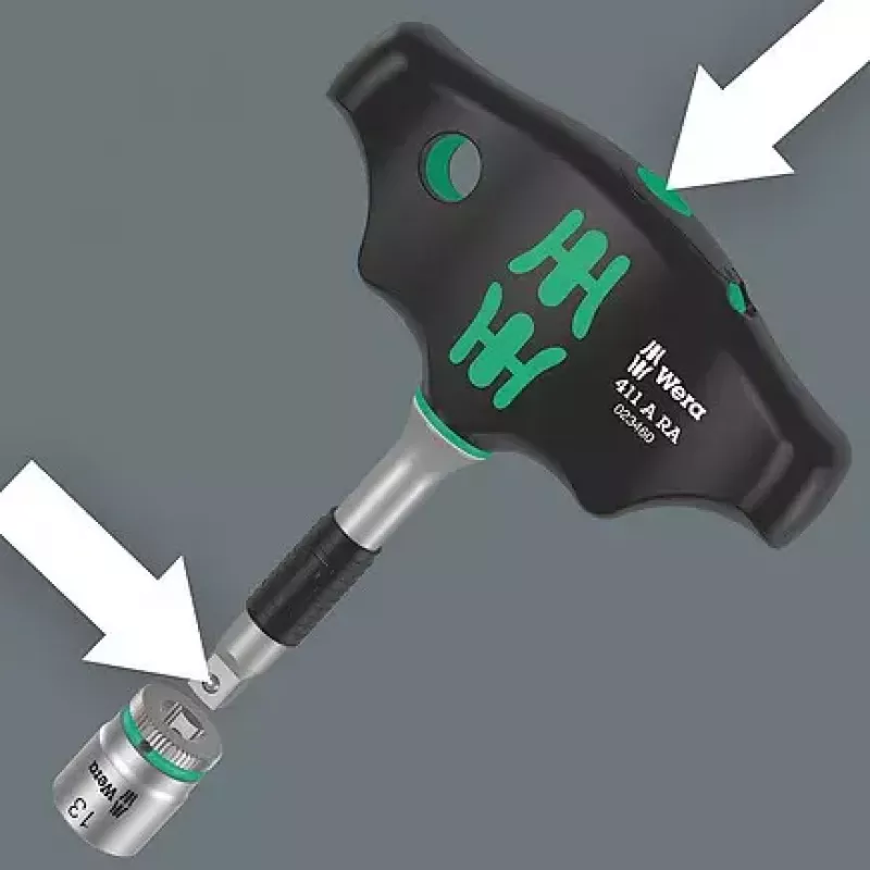 Wera 411 A RA destornillador adaptador de mango transversal con función de carraca, 1/4 pulgada