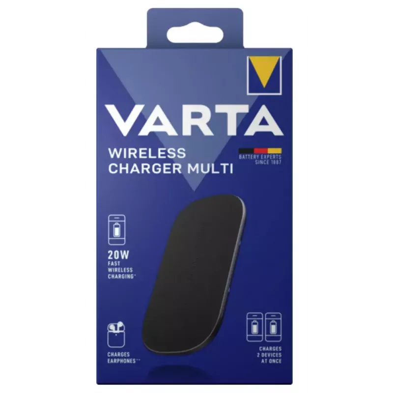 Cargador inalámbrico Varta Wireless Charger Multi para interiores carga rápida USB negro