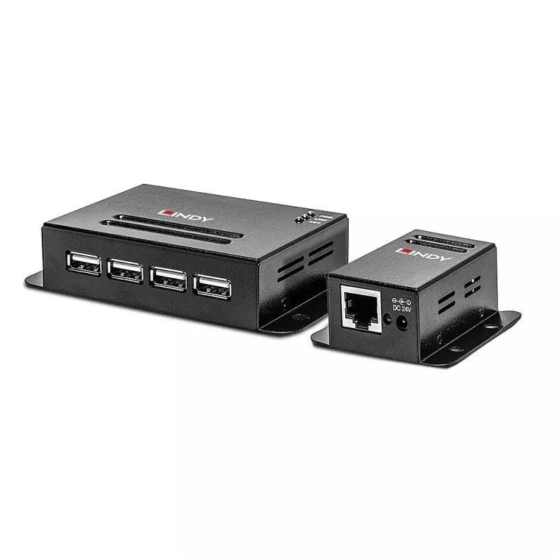 Lindy extensor USB 2.0 Cat.6 de 4 puertos de 50 m, transmisor y receptor de red, 50 m, 480 Mbit/s, Cat5, Cat5e, Cat6, NS1021, bronce fosforoso