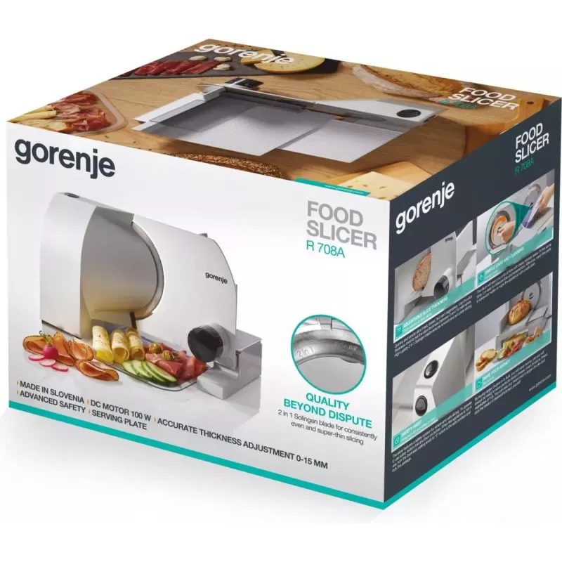 Cortafiambres eléctrico Gorenje R708A 100 W acero inoxidable 1,5 cm