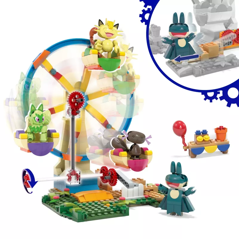 MEGA Pokémon Riesenrad-Spaß set de construcción, con 4 figuras de acción (393 piezas) para niños
