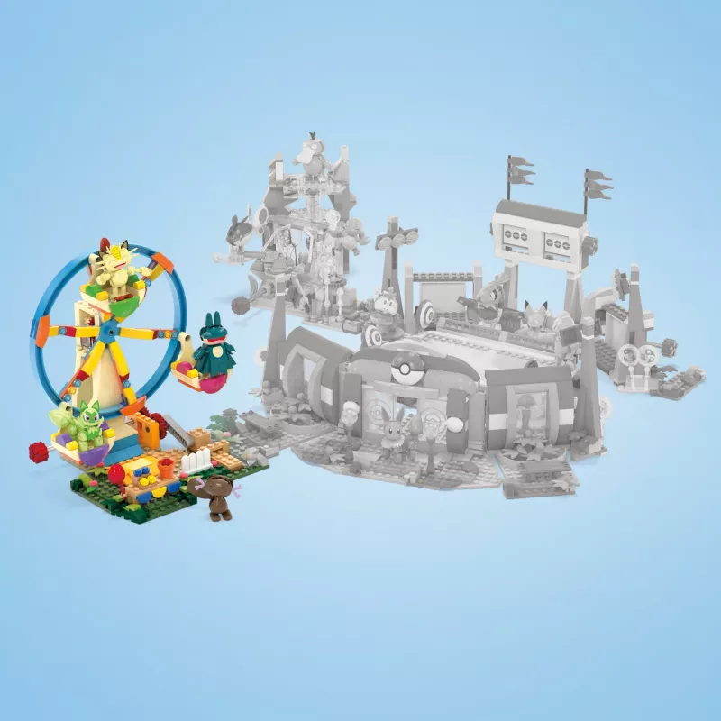 MEGA Pokémon Riesenrad-Spaß set de construcción, con 4 figuras de acción (393 piezas) para niños