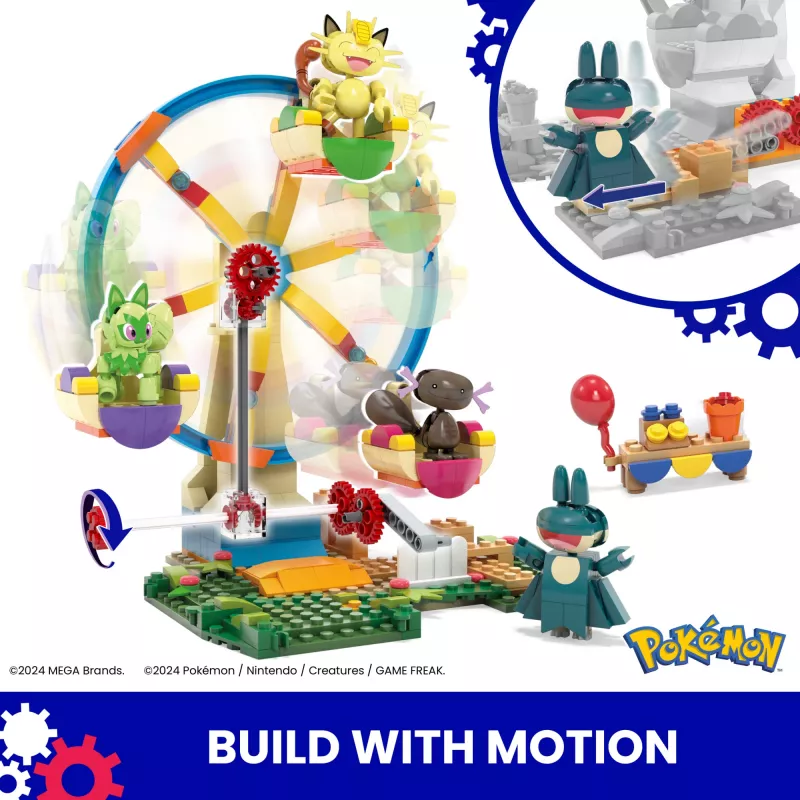 MEGA Pokémon Riesenrad-Spaß set de construcción, con 4 figuras de acción (393 piezas) para niños