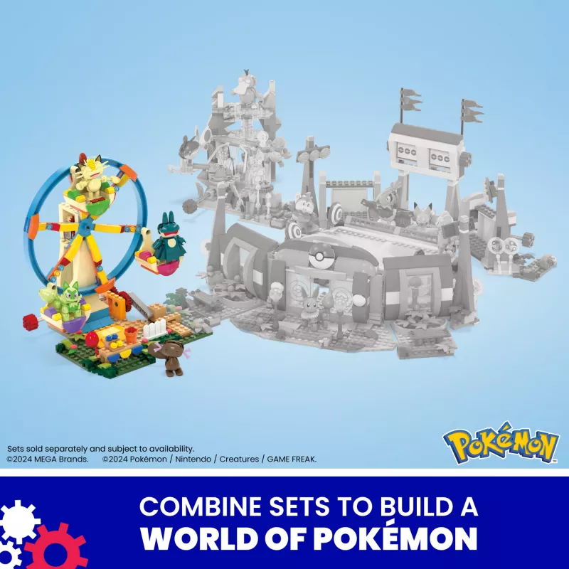 MEGA Pokémon Riesenrad-Spaß set de construcción, con 4 figuras de acción (393 piezas) para niños