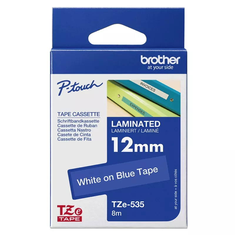 Cinta para etiquetas Brother TZe535 12mm blanco sobre azul