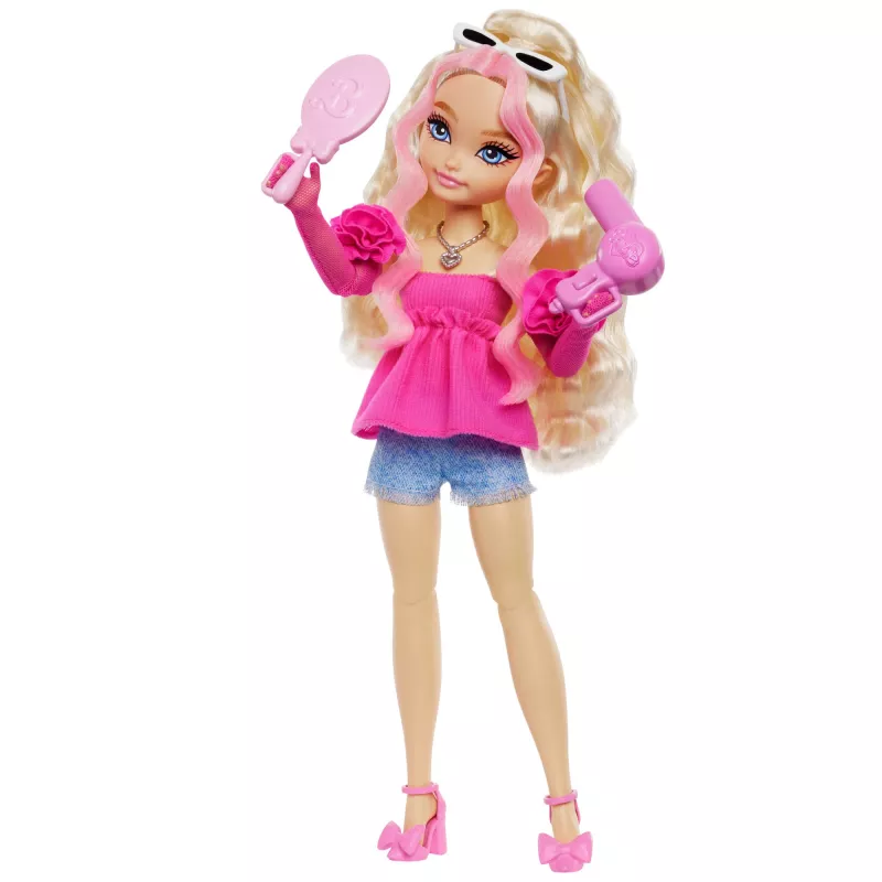 Muñeca de moda Barbie Dream Besties «Malibu» con 8 accesorios de maquillaje y pelo