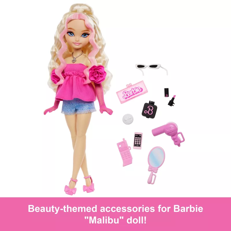 Muñeca de moda Barbie Dream Besties «Malibu» con 8 accesorios de maquillaje y pelo