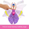 Muñeca Barbie Dance and Flutter con transformación 2 en 1 de bailarina a mariposa, pelo lila