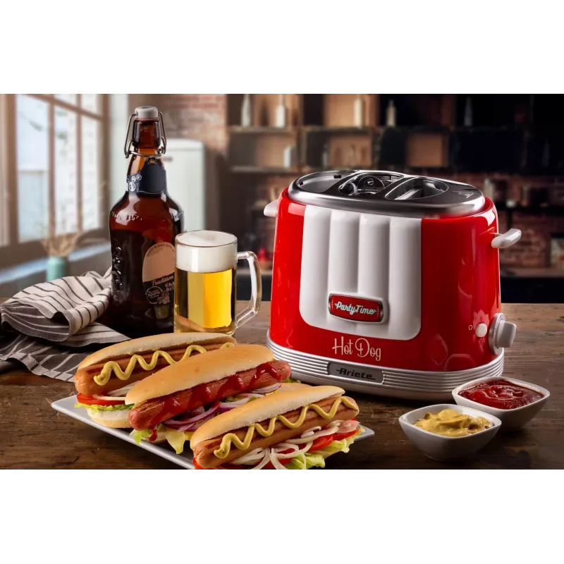 Ariete 206 Hot Dog Maker Party Time, 650W, Sándwiches y Hot Dog, Rojo
