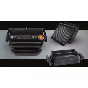 Parrilla de contacto Tefal GC7148 — 2000 W, carcasa de acero inoxidable, rectangular, termostato regulable, superficie de parrilla, 365×365×175 mm