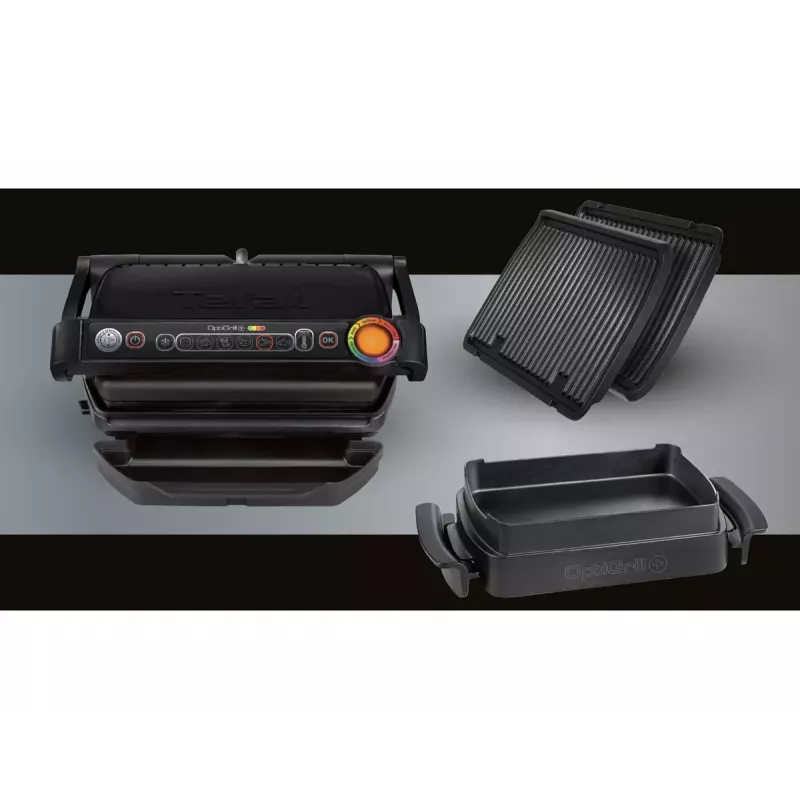 Parrilla de contacto Tefal GC7148 — 2000 W, carcasa de acero inoxidable, rectangular, termostato regulable, superficie de parrilla, 365×365×175 mm