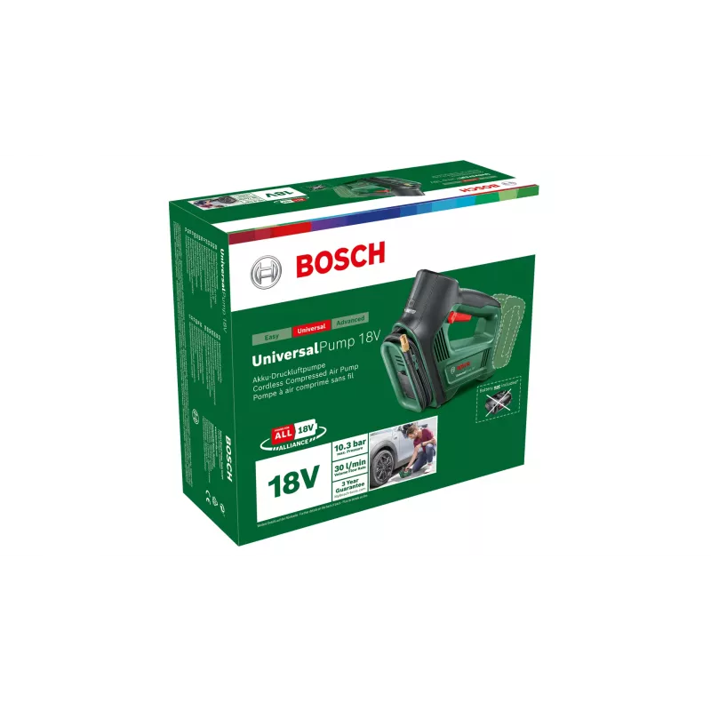 Bosch UniversalPump 18V 0603947100 bomba de aire inalámbrica, máx. 10 bar, sin batería ni cargador, verde/negro
