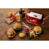 Ariete 205 Hamburger Maker Party Time, máquina de hamburguesas, 1200 W, placas dobles antiadherentes, 2 compartimentos, fácil de limpiar, rojo