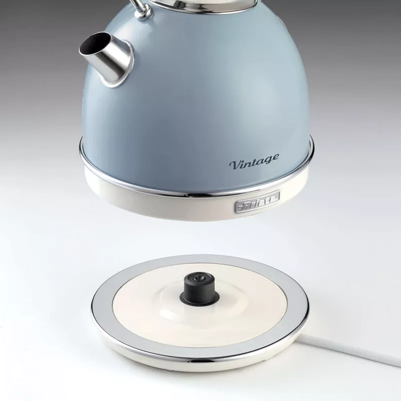 Ariete 2877 hervidor de agua Vintage, 1,7 l, inalámbrico, azul, 1,7 l, 2000 W, azul claro, indicador de nivel de agua, inalámbrico, filtración