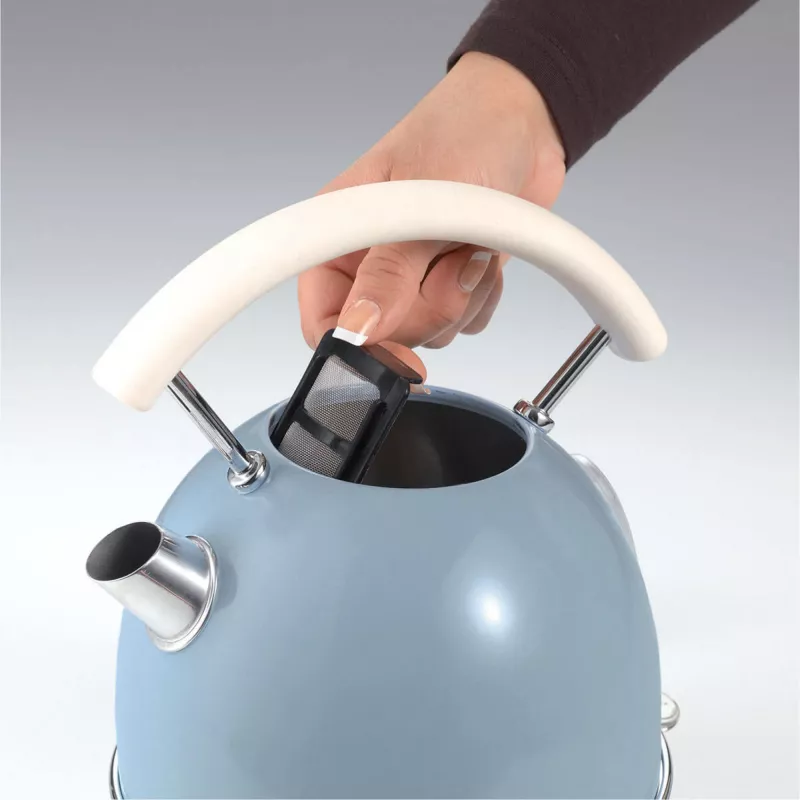 Ariete 2877 hervidor de agua Vintage, 1,7 l, inalámbrico, azul, 1,7 l, 2000 W, azul claro, indicador de nivel de agua, inalámbrico, filtración