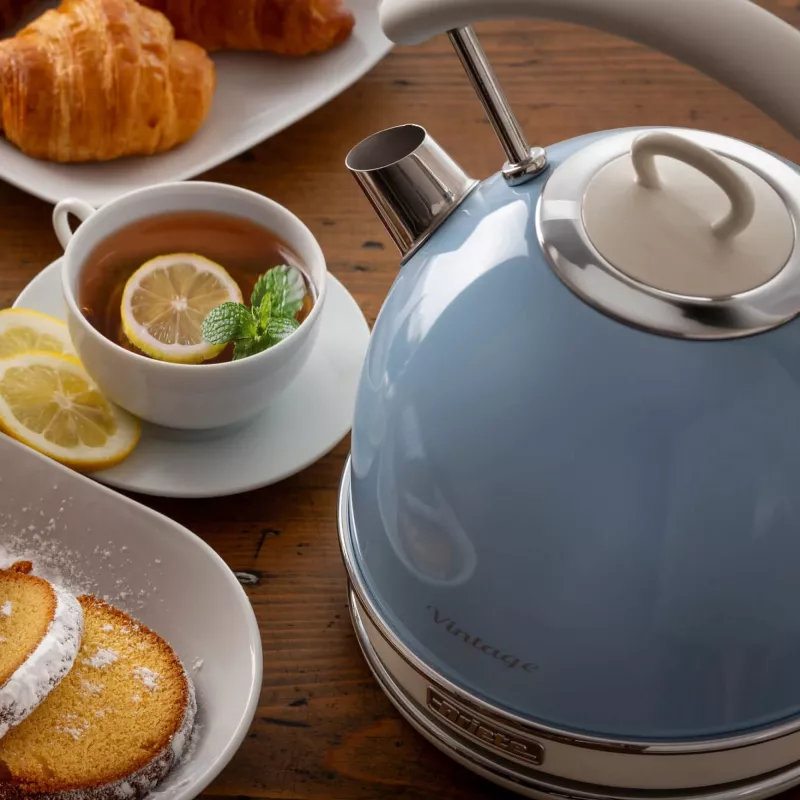 Ariete 2877 hervidor de agua Vintage, 1,7 l, inalámbrico, azul, 1,7 l, 2000 W, azul claro, indicador de nivel de agua, inalámbrico, filtración