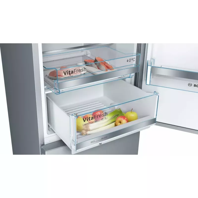 Bosch Serie 6 KGE398IBP frigorífico combi, 343 l (249 l frigorífico / 94 l congelador), clase energética B, 201 cm, puerta reversible, acero inoxidable