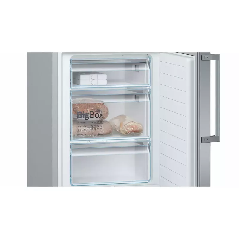 Bosch Serie 6 KGE398IBP frigorífico combi, 343 l (249 l frigorífico / 94 l congelador), clase energética B, 201 cm, puerta reversible, acero inoxidable