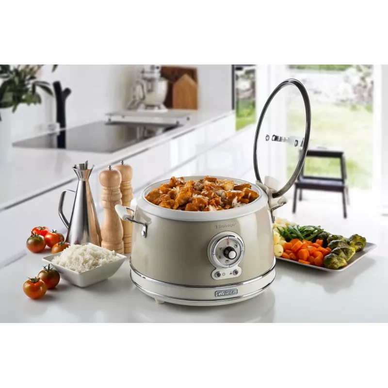 Ariete 2904 Olla arrocera – Olla arrocera eléctrica con cubeta de cerámica – Sushi casero – Multicocina – Vintage Line – 3,5 L – 650 W – Beige