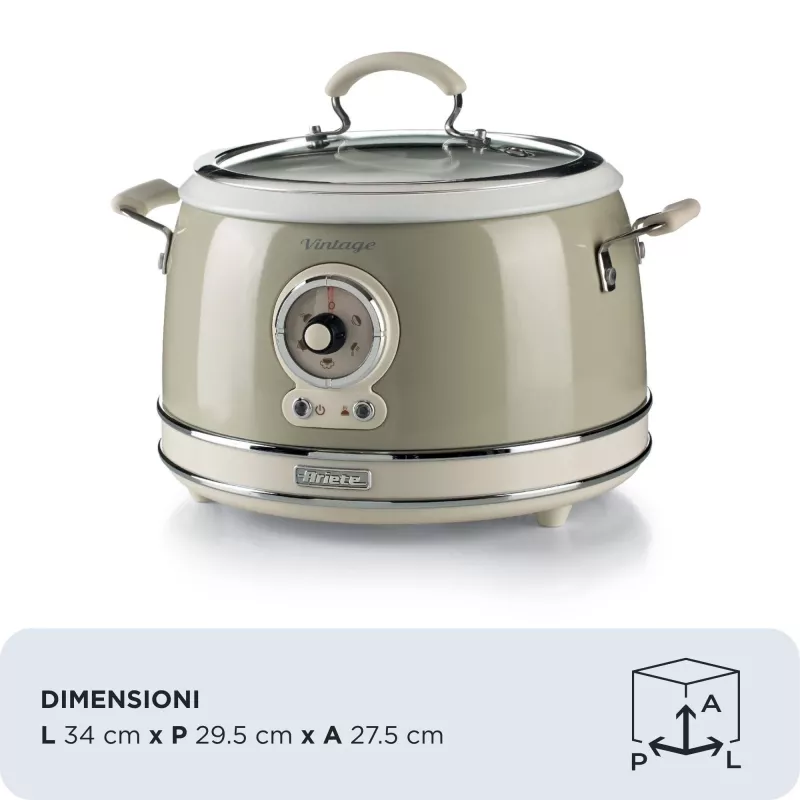 Ariete 2904 Olla arrocera – Olla arrocera eléctrica con cubeta de cerámica – Sushi casero – Multicocina – Vintage Line – 3,5 L – 650 W – Beige