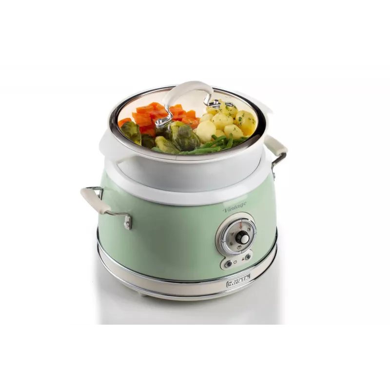 Ariete 2904 Olla arrocera – Olla arrocera eléctrica con cubeta de cerámica – Sushi casero – Multicocina – Vintage Line – 3,5 L – 650 W – Verde