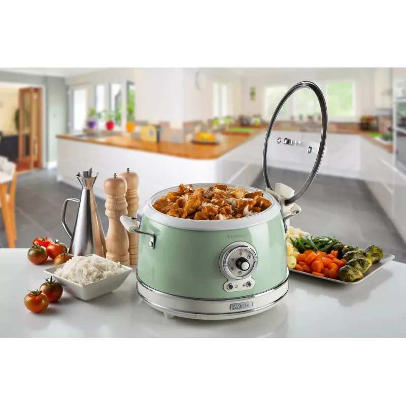 Ariete 2904 Olla arrocera – Olla arrocera eléctrica con cubeta de cerámica – Sushi casero – Multicocina – Vintage Line – 3,5 L – 650 W – Verde