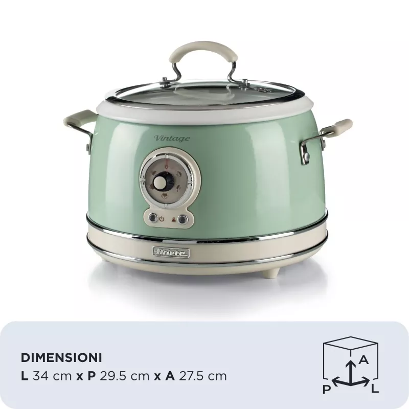 Ariete 2904 Olla arrocera – Olla arrocera eléctrica con cubeta de cerámica – Sushi casero – Multicocina – Vintage Line – 3,5 L – 650 W – Verde