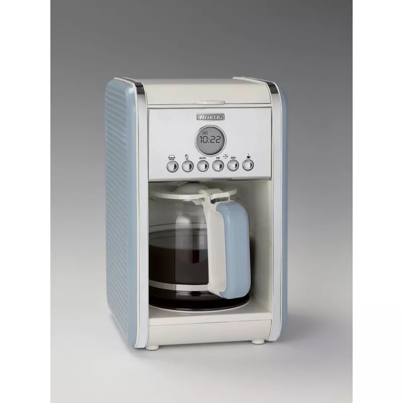 Ariete 1342 Cafetera americana, jarra de cristal templado, hasta 12 tazas, temporizador programable 24 horas, pantalla LCD, apagado automático, 2000 W, plástico, Azul