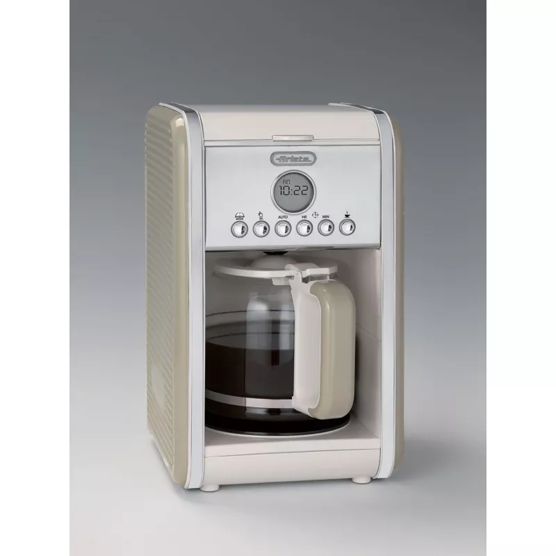 Ariete 1342 Cafetera americana, jarra de cristal templado, hasta 12 tazas, temporizador programable 24 horas, pantalla LCD, apagado automático, 2000 W, plástico, Beige