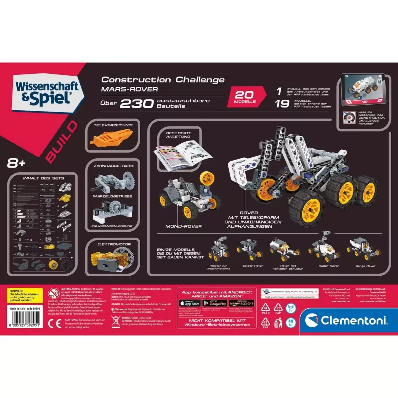 Juguete de construcción Clementoni Mars Rover 59295 kit STEM — maqueta educativa para montar